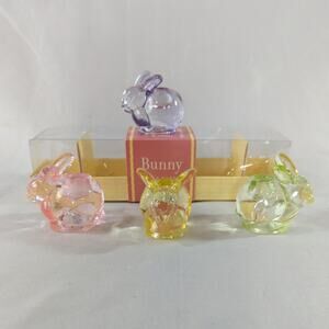 Set of 4 Vintage Williams Sonoma Glass Bunny Tiny Taper Holders Pastel Easter